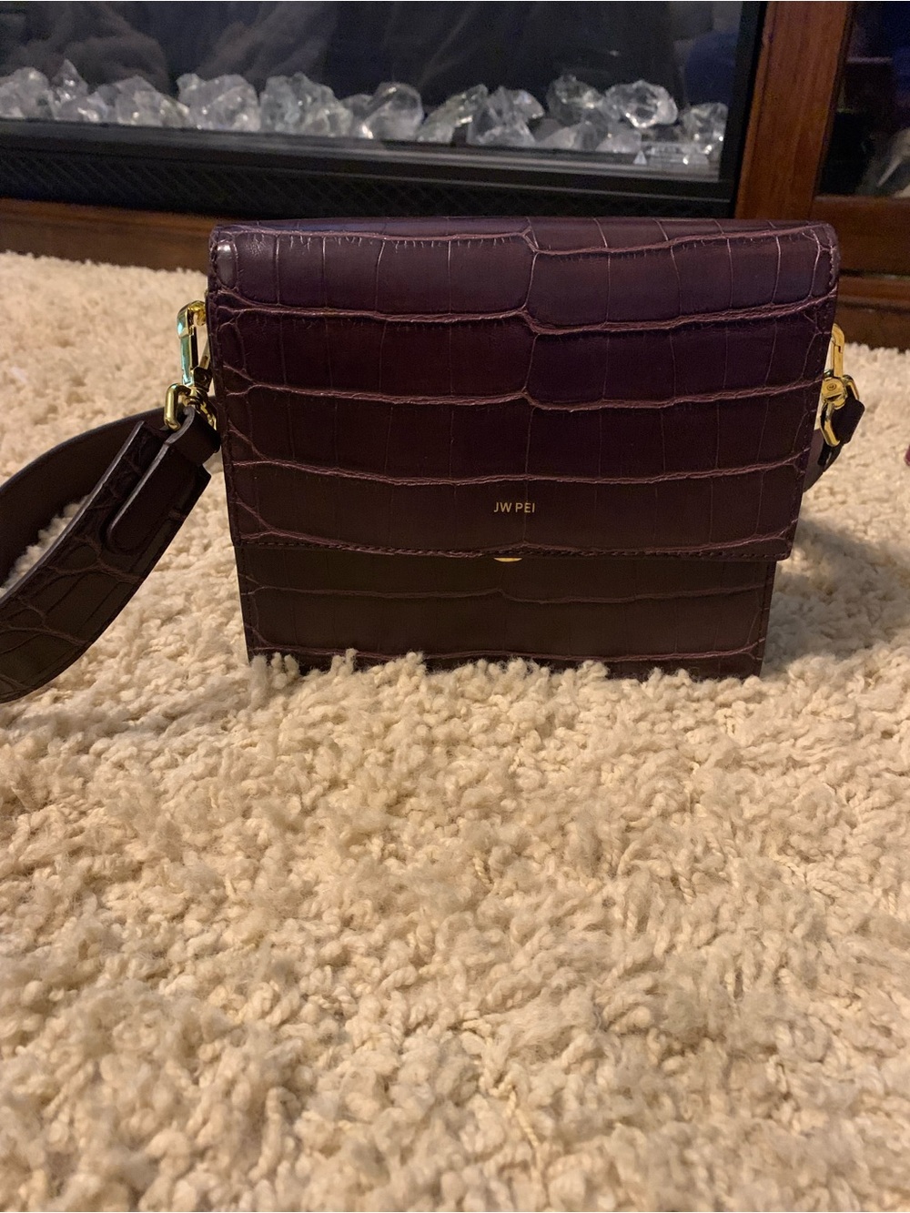 JW PEI Deep Plum Croc-Embossed Structured Crossbody